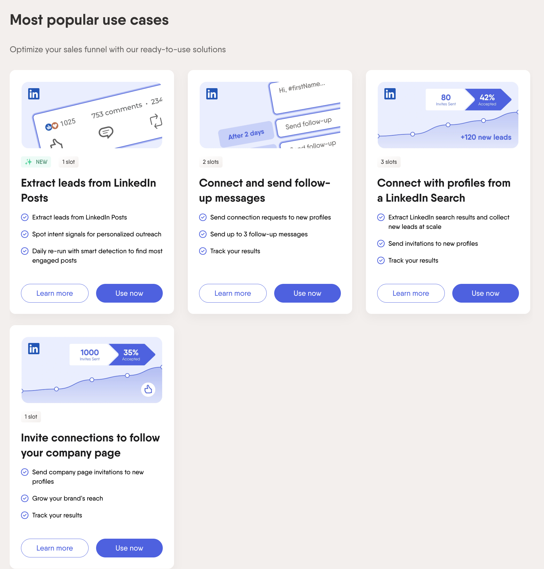 Phantombuster use cases dashboard