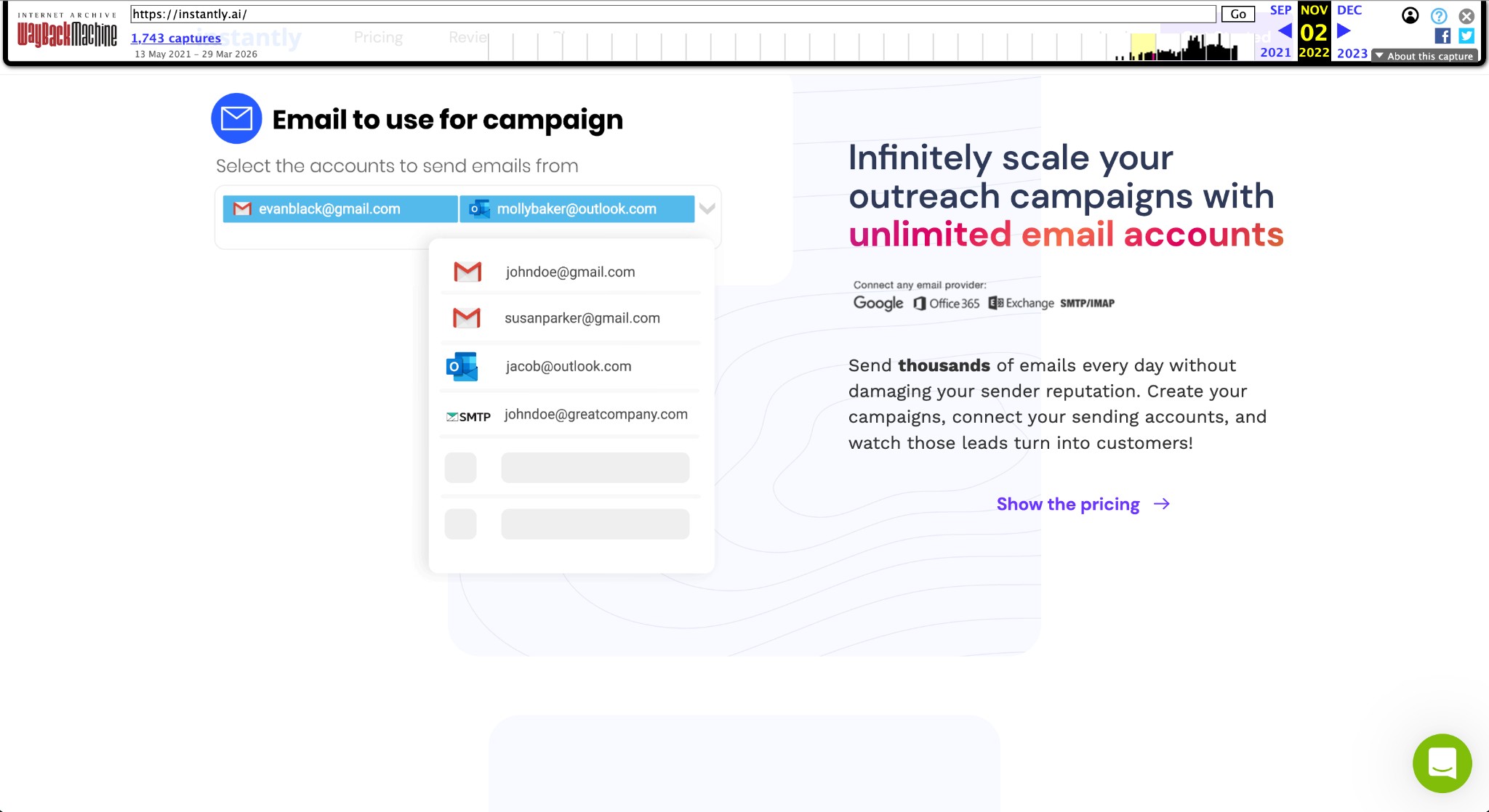 Instantly.ai early 2022: Infinitely scale your outreach campaigns with unlimited email accounts