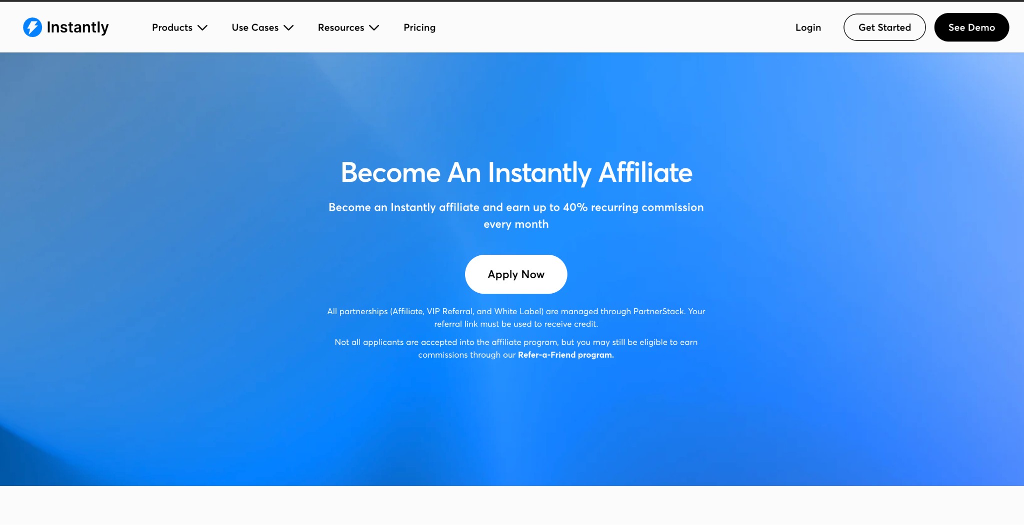 Instantly affiliate program page: Become an Instantly Affiliate, earn up to 40% recurring commission